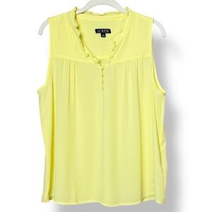 J. Crew Sleeveless Button Front Ruffle Neck Popover Top Medium neon yellow flowy
